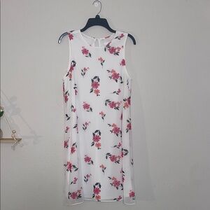 Floral Sleeveless Dress - White with Pink Accents
